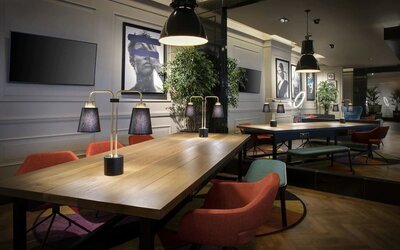 Lobby workspace at Leonardo Royal Hotel London City.