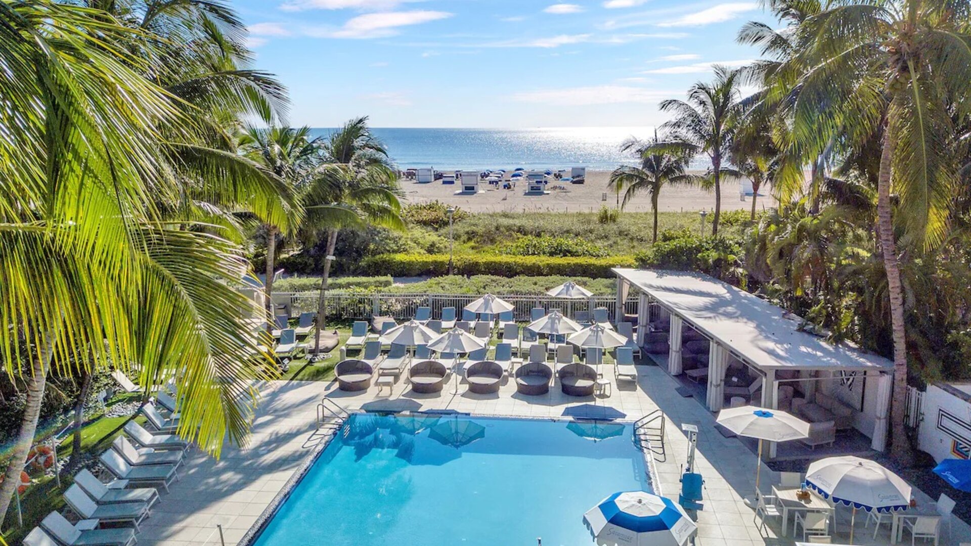 Refreshing outdoor pool and the view of Miami beach at The Sagamore Hotel South Beach.