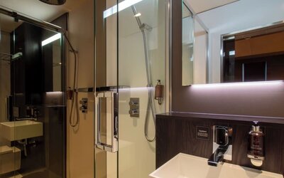 Guest bathroom with shower at Bloc Hotel Birmingham.