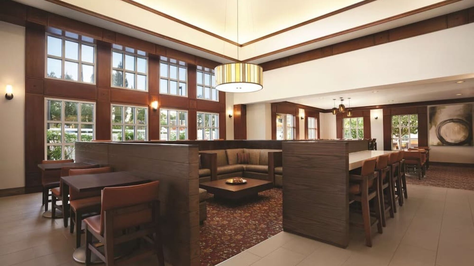 Lobby and coworking lounge at Hyatt House Pleasant Hill.