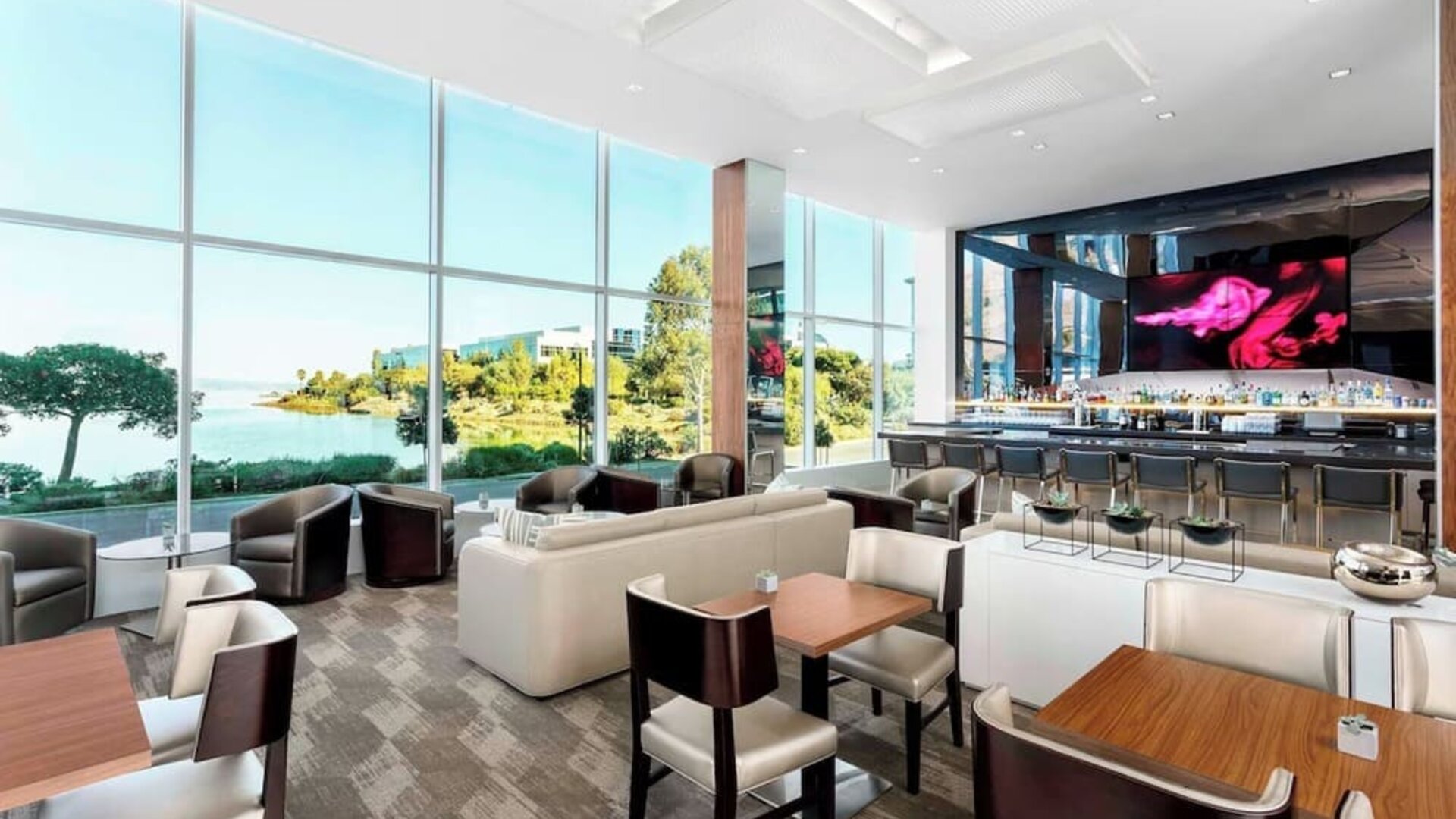Lounge and coworking area at AC Hotel By Marriott SFO/Oyster Point Waterfront.