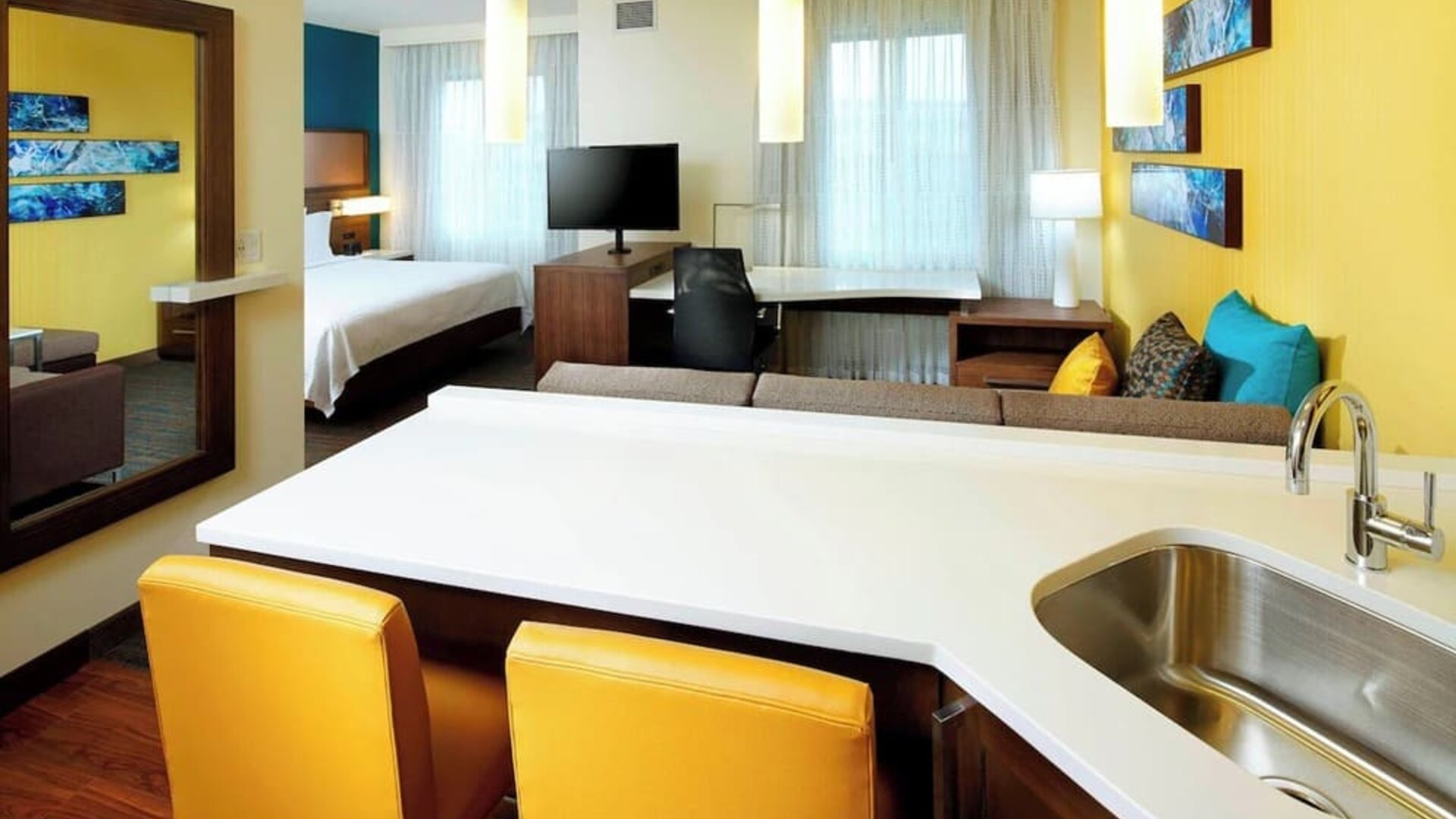 Day use room with kitchen and living area at Residence Inn Secaucus.