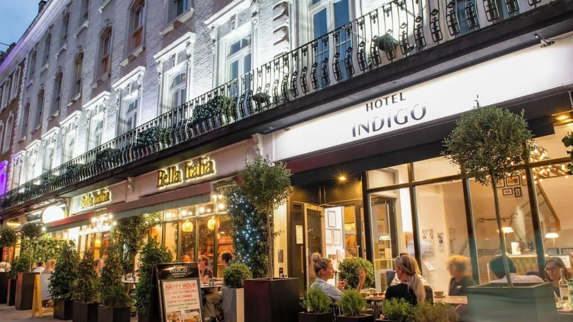 Outdoor seating area at Indigo London-Paddington Hotel.