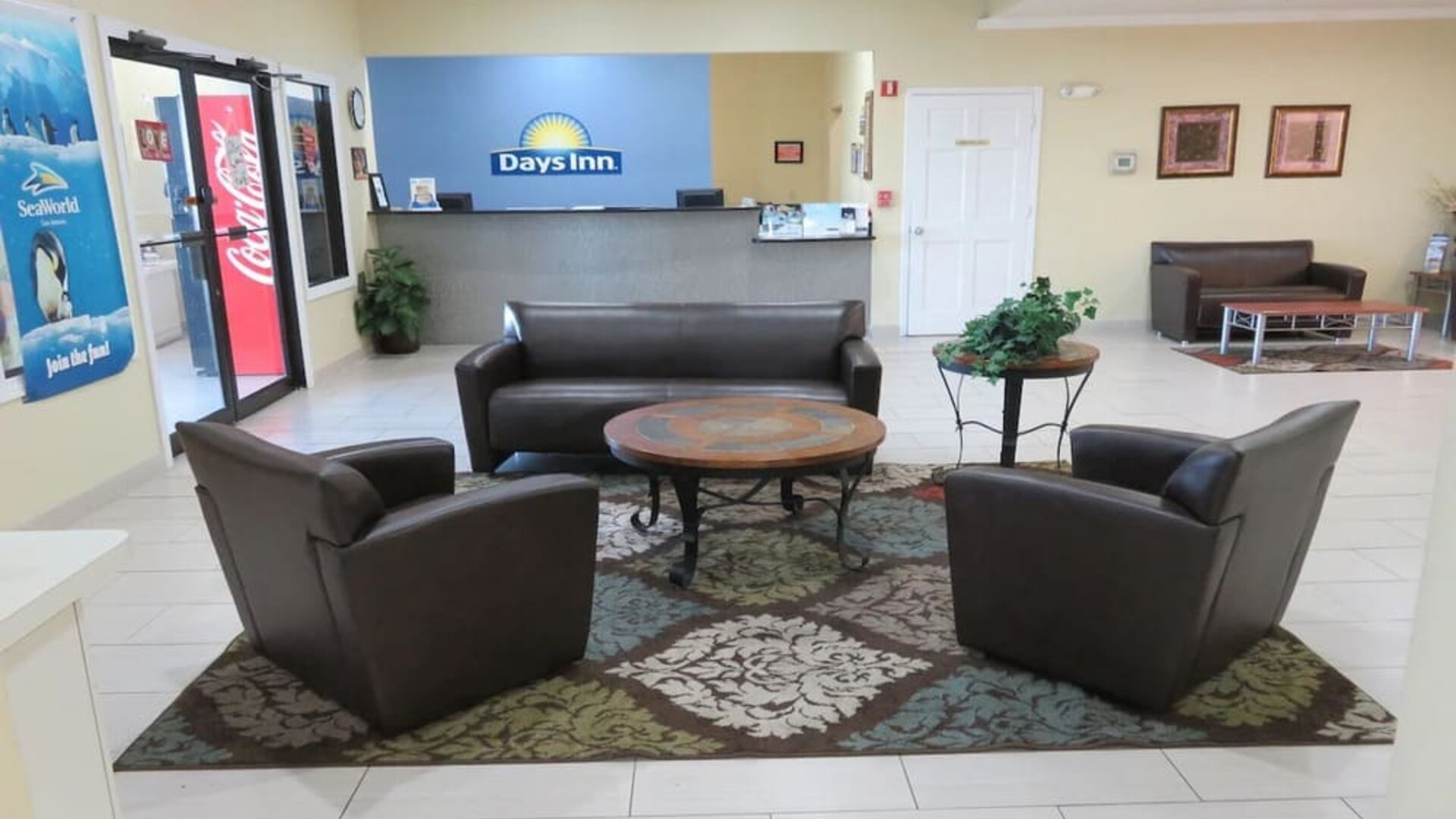 Lobby and coworking lounge at Days Inn By Wyndham San Antonio Northwest/Seaworld.