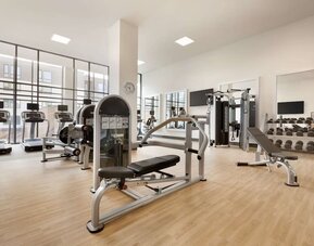 Fitness center at Embassy Suites Boulder.
