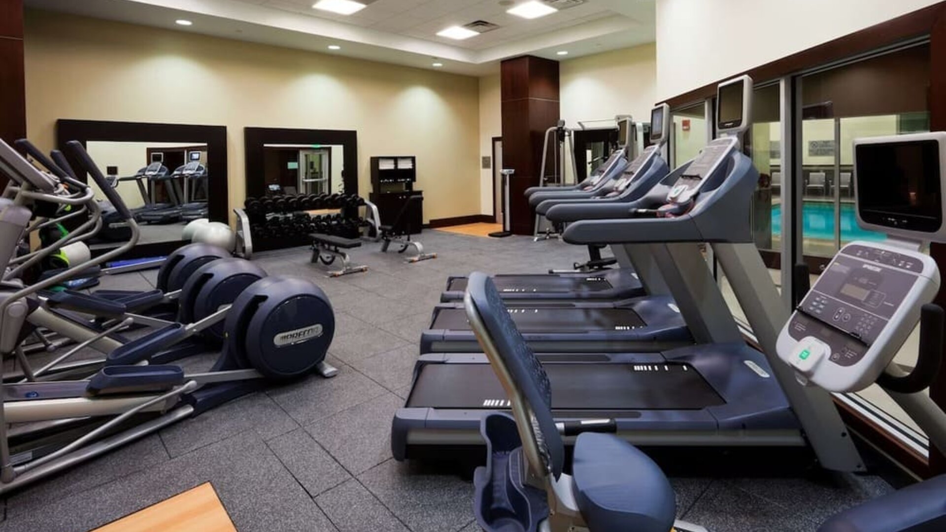 Fitness facility at Embassy Suites By Hilton Denver Downtown Convention Center.