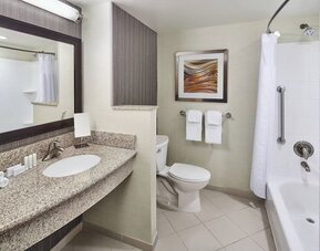 Guest bathroom with shower at Courtyard Bossier City.