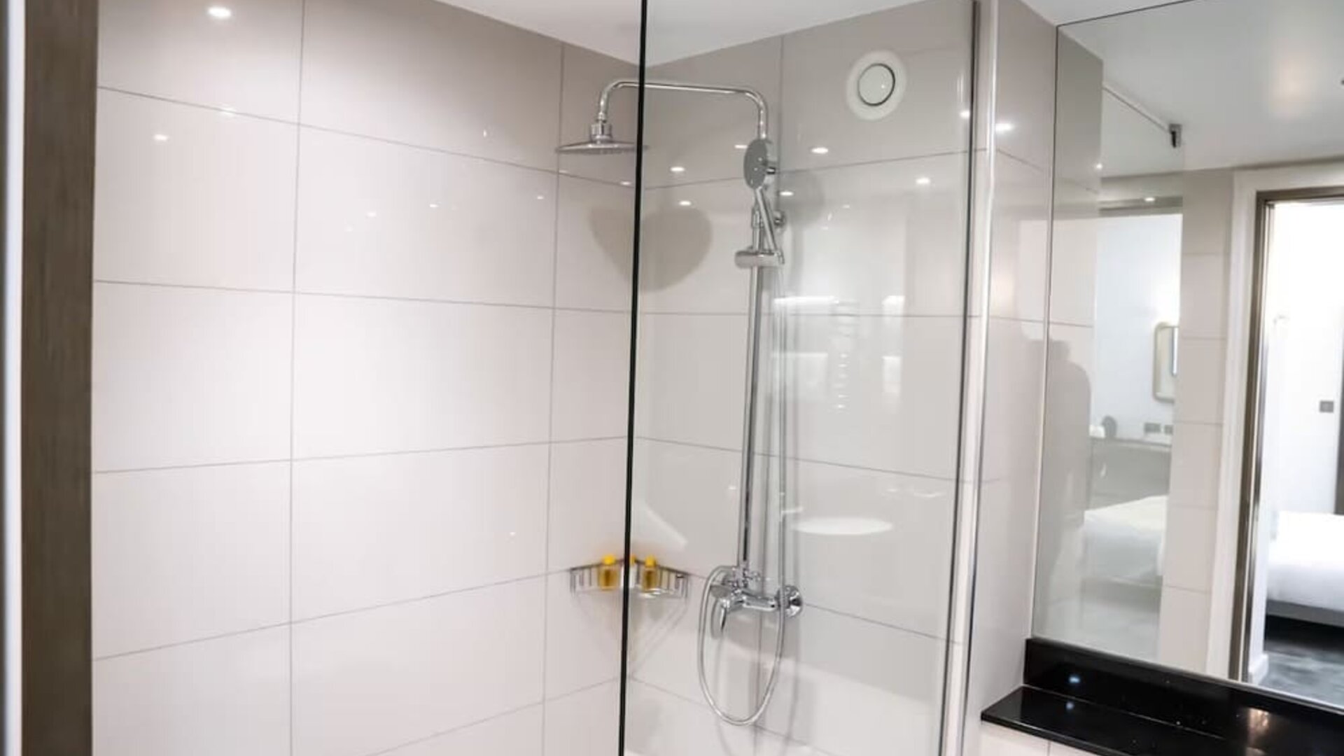 Private guest bathroom at Atrium Hotel Heathrow.