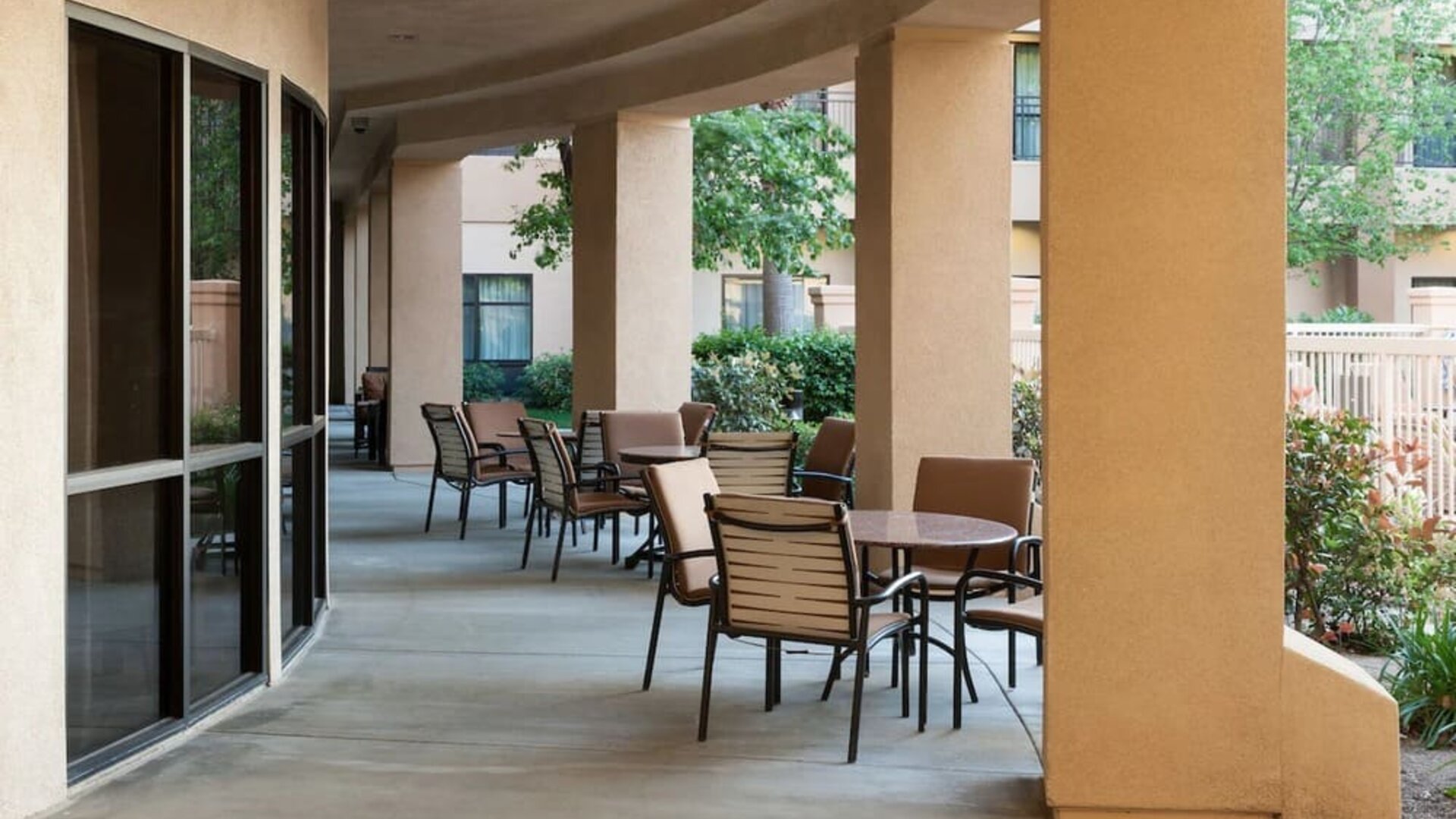 Patio perfect for coworking at Courtyard By Marriott Santa Clarita Valencia.