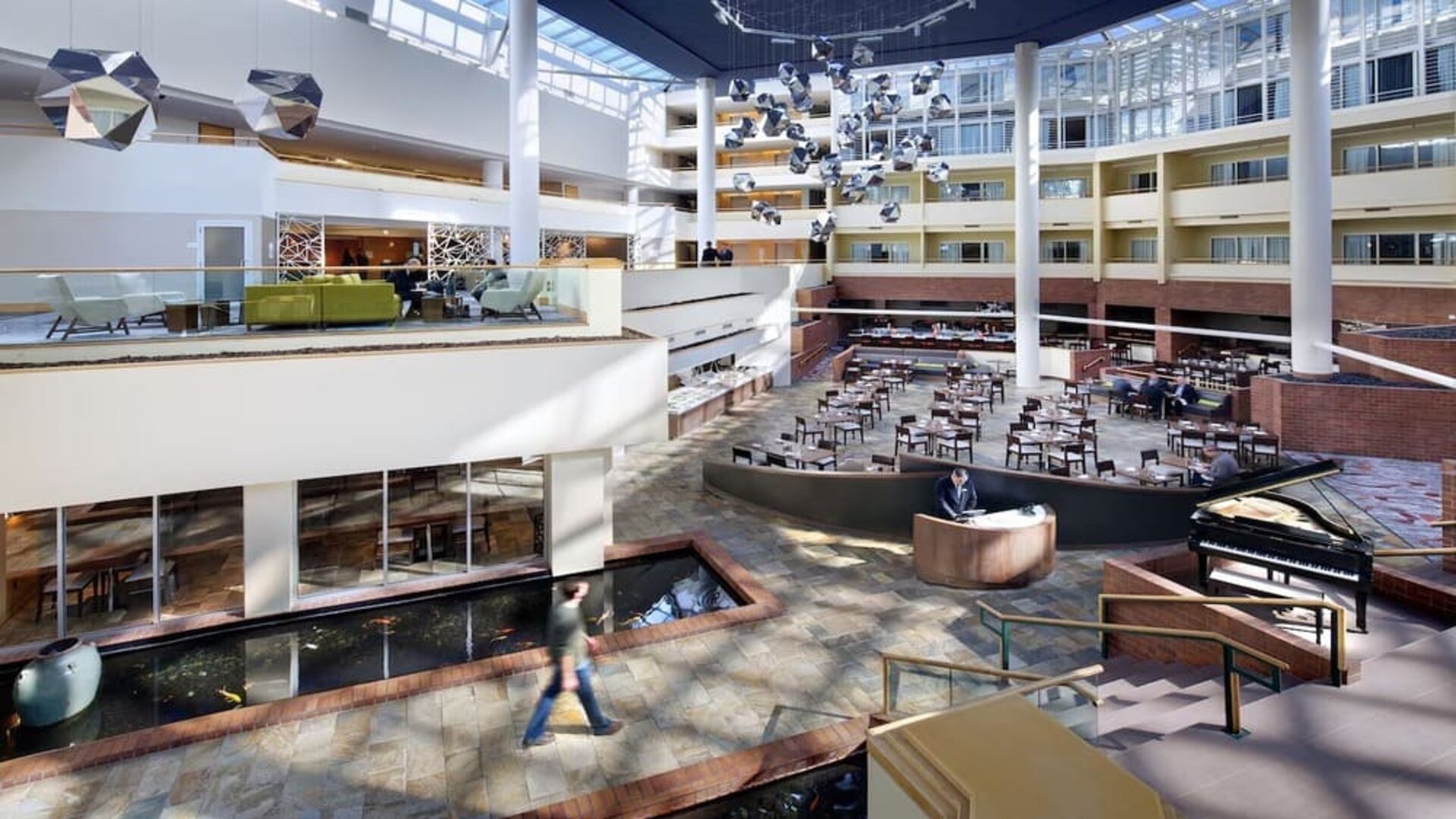 Lobby and coworking lounge at Hyatt Regency Princeton.