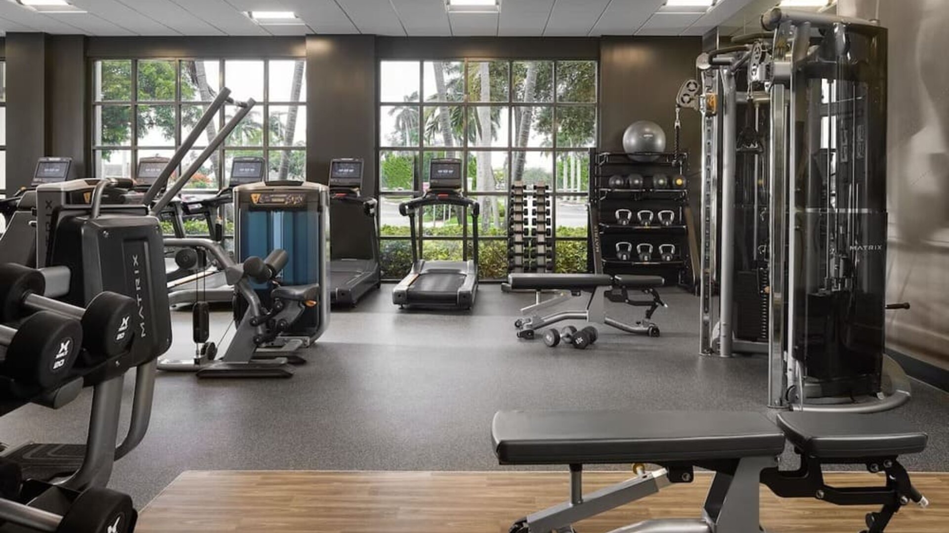 Fitness center at Marriott Boca Raton.
