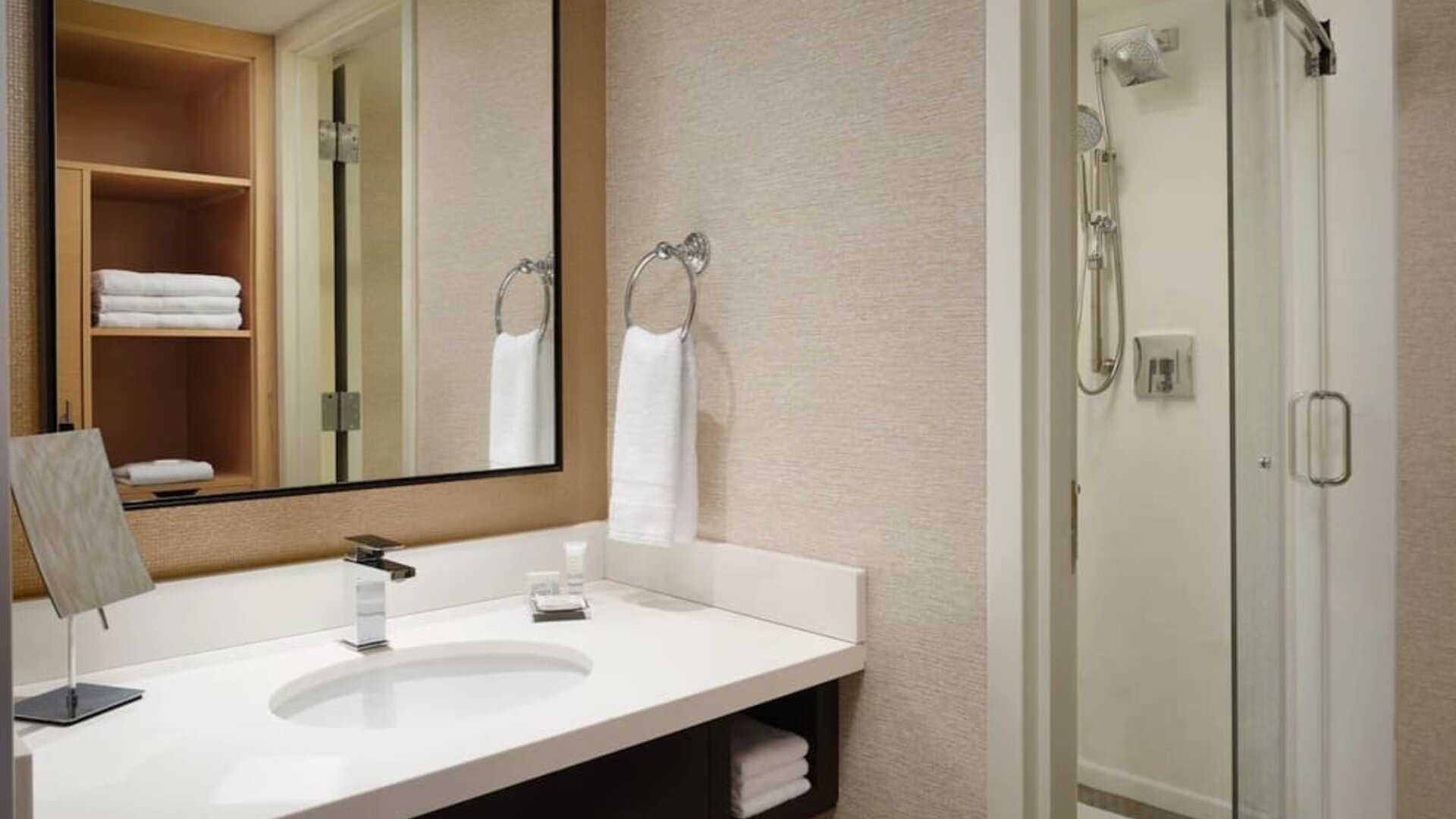 Guest bathroom with shower at Marriott Boca Raton.