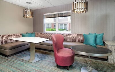 Lobby and coworking lounge at Residence Inn By Marriott Provo.