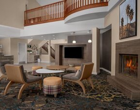 Lobby and coworking lounge at Residence Inn Santa Clarita.
