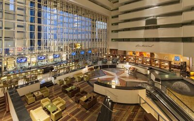 Lobby and coworking lounge at Hyatt Regency Dallas.