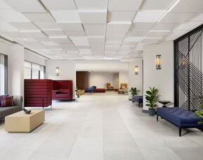 Lobby and coworking lounge at Hyatt Regency Boston/Cambridge.
