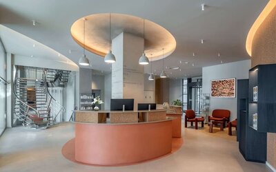 Hotel lobby and reception at Canopy By Hilton Cannes.