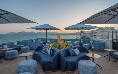 Rooftop seating at Canopy By Hilton Cannes.