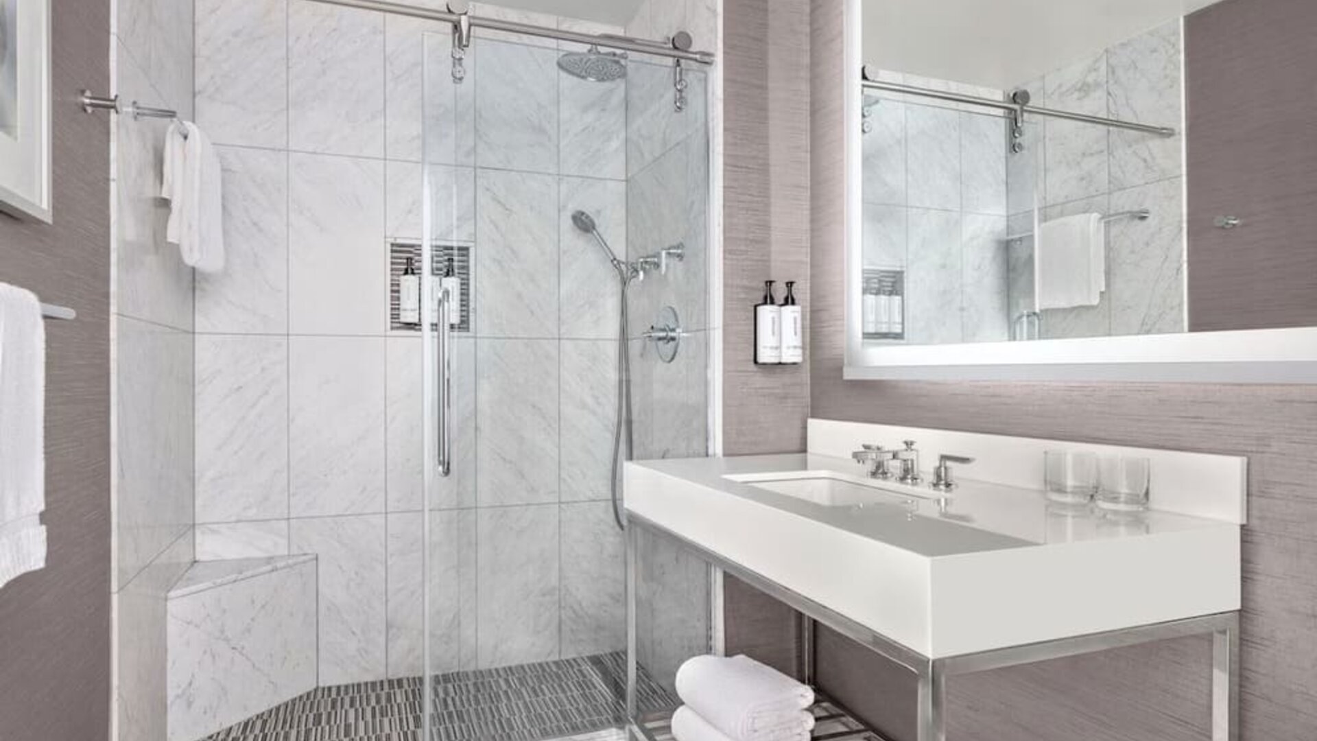 Guest bathroom at The Muse New York.