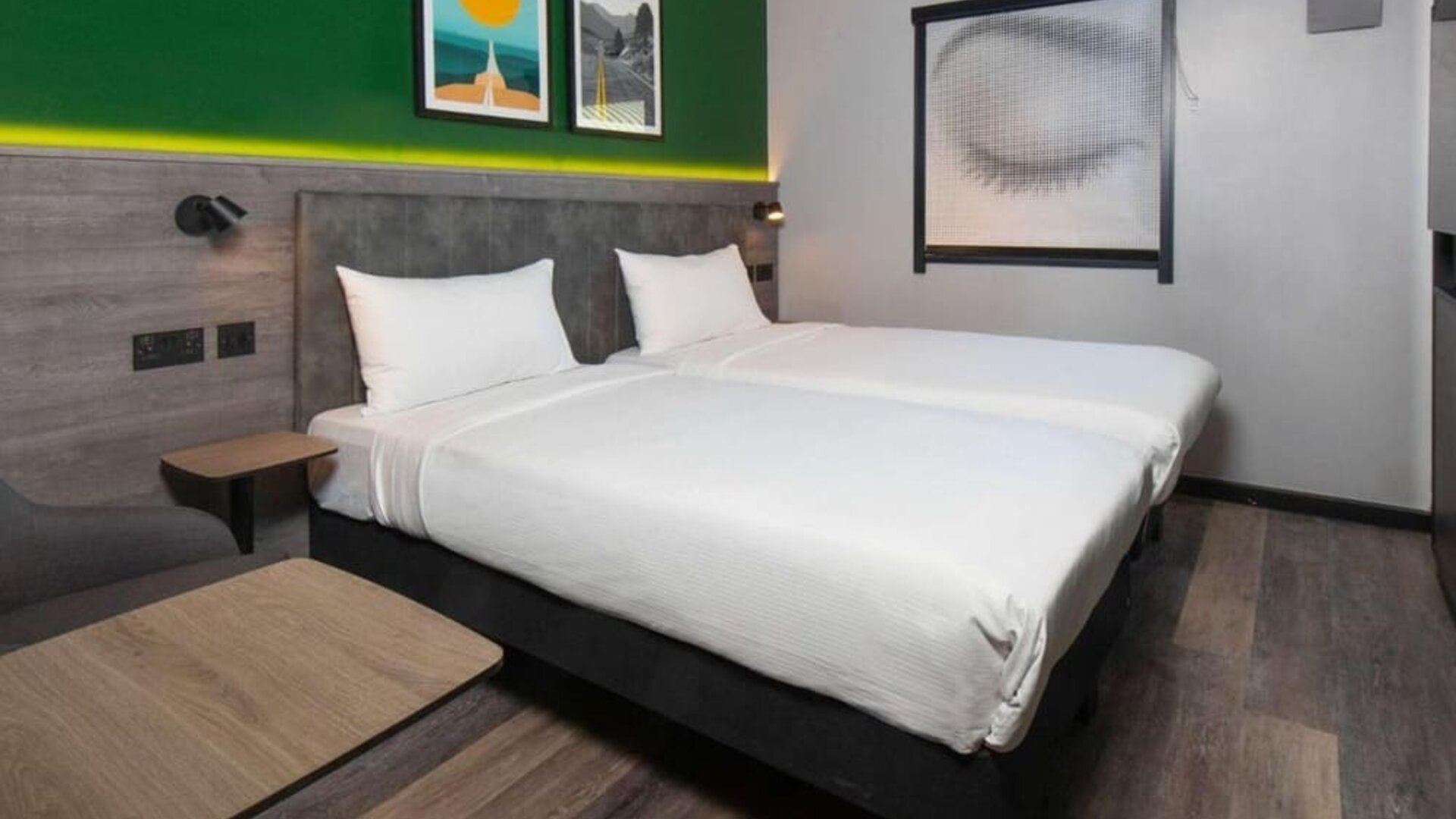 Day use twin room with workspace at Ibis London Gatwick Airport Hotel.