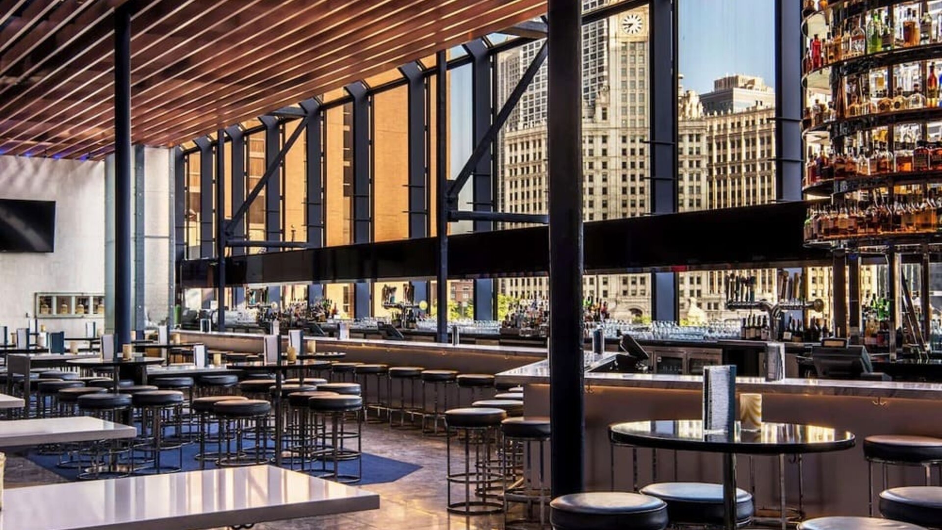 Hotel bar with natural light at Hyatt Regency Chicago.