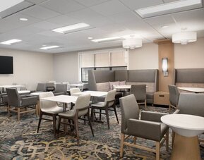 Lobby and coworking lounge at Residence Inn Kansas City Overland Park.