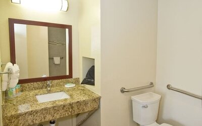 Guest bathroom with shower at The Stevenson Monterey.