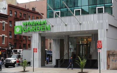 Hotel entrance at Wyndham Garden Chinatown NYC.