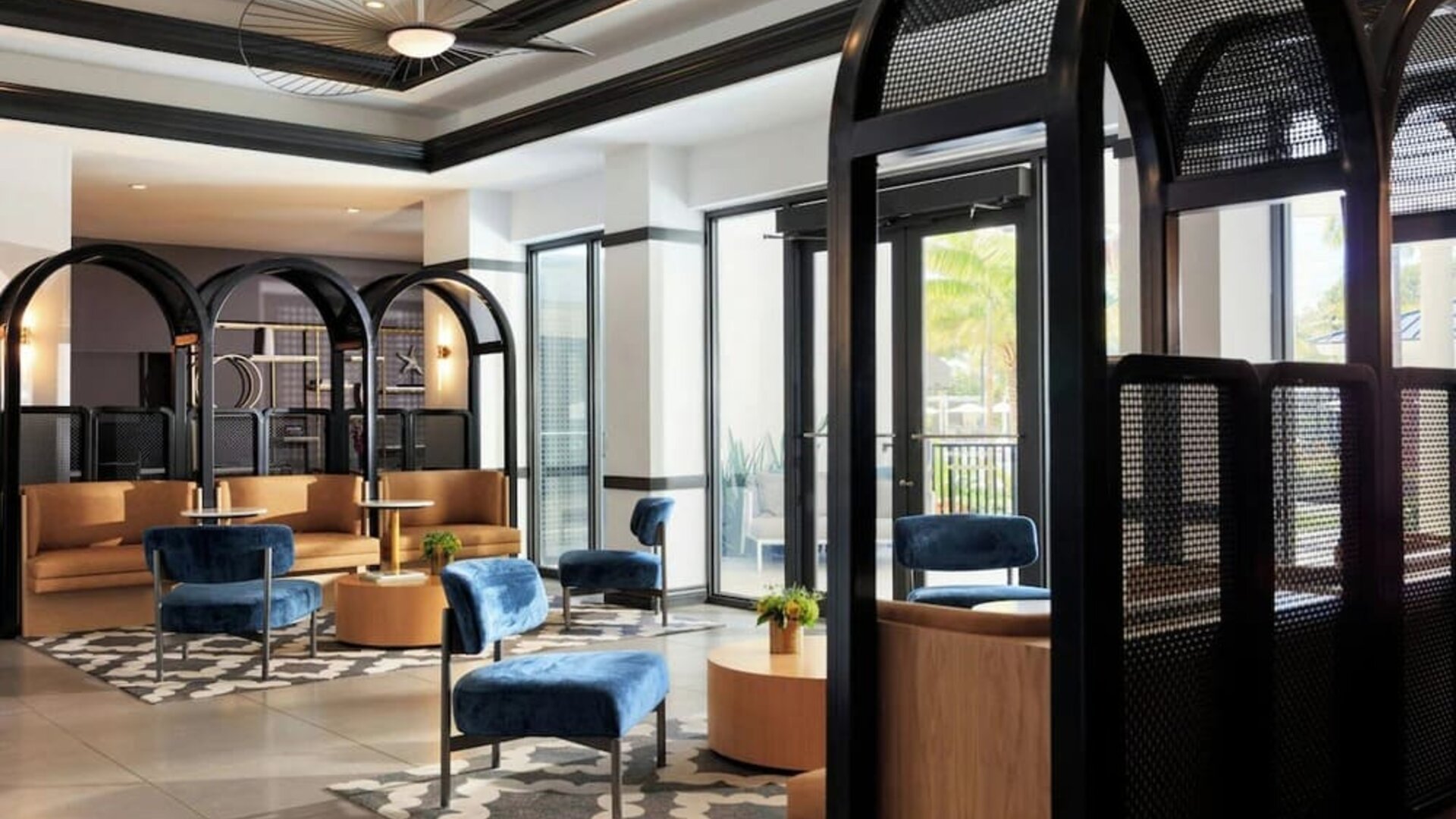 Lobby and coworking lounge at Renaissance Boca Raton Hotel.
