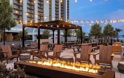 Firepit in courtyard of Embassy Suites By Hilton Myrtle Beach Oceanfront Resort.