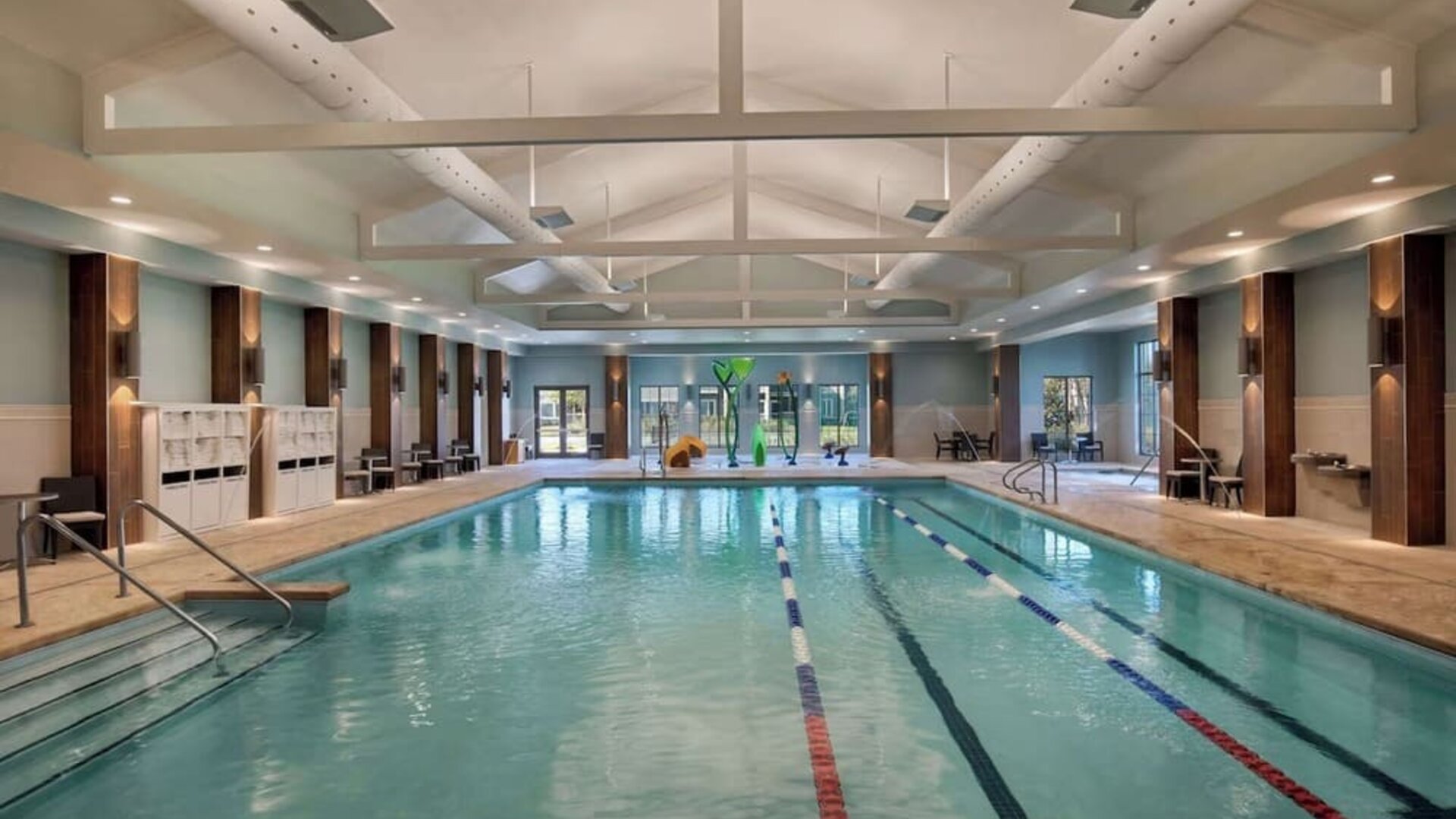 Indoor pool at Embassy Suites By Hilton Myrtle Beach Oceanfront Resort.