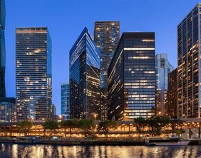 City at night at Swissotel Chicago.