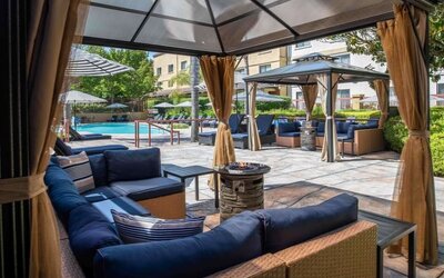 Pool cabanas at DoubleTree By Hilton Sonoma Wine Country.