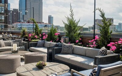 Rooftop lounge with city view at Arlo SoHo.