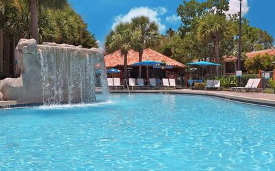 Waterfall in the lagoon pool of the DoubleTree By Hilton Orlando At SeaWorld.