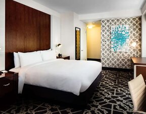 King bed at Hilton Brooklyn New York.