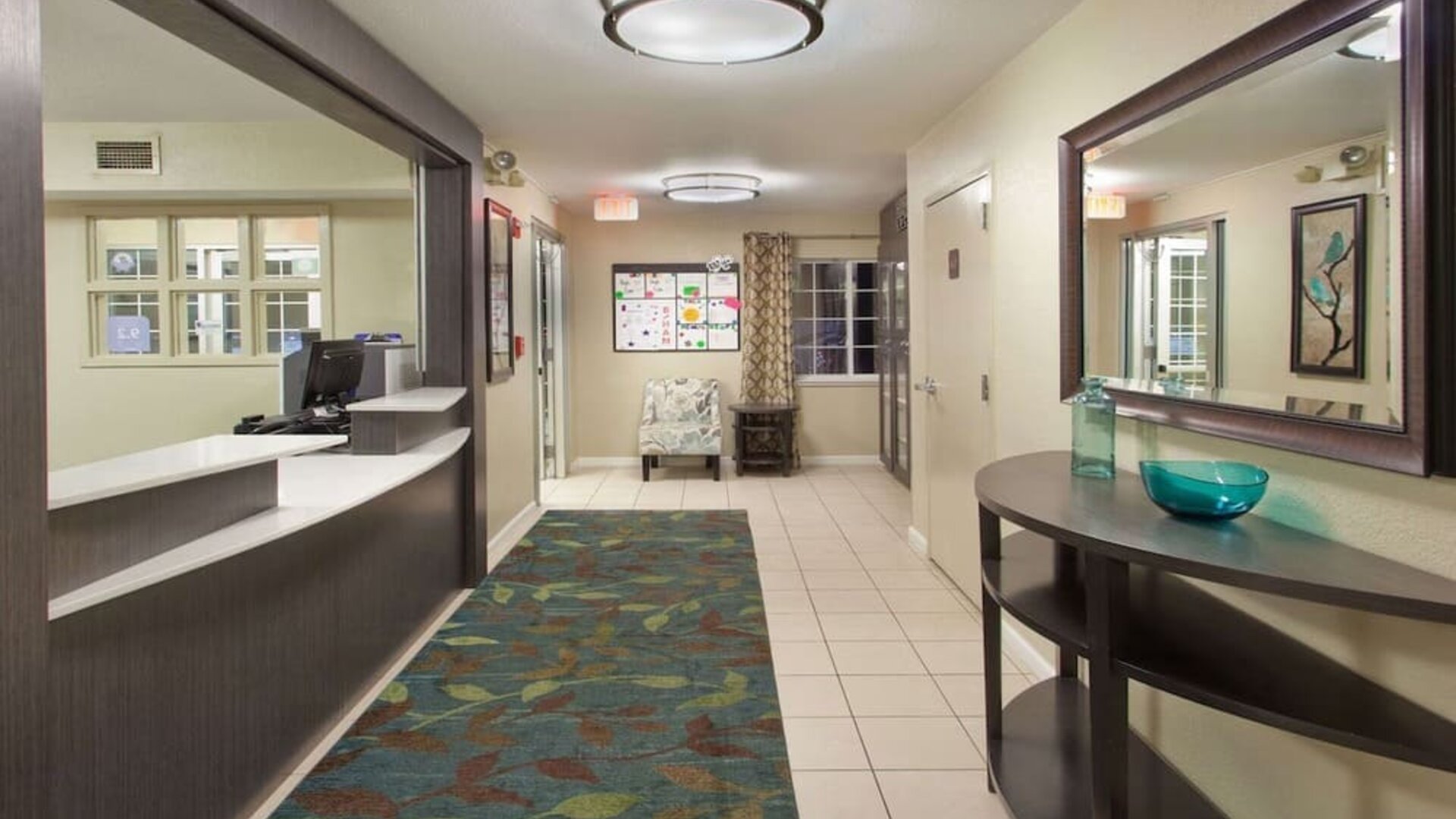 Hotel reception at Sonesta Simply Suites Dallas Las Colinas.