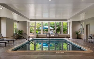 Relaxing indoor heated pool at Sonesta ES Suites Parsippany Morris Plains.