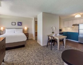 Suite with workspace and in-room kitchen at Sonesta ES Suites Austin The Domain Area.