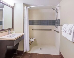 Private guest bathroom with shower at Sonesta ES Suites Austin The Domain Area.