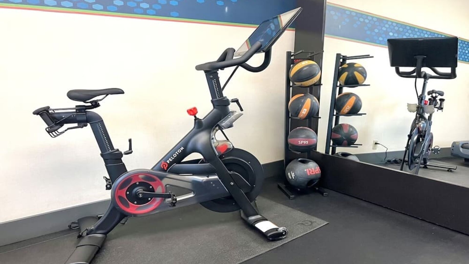 Peloton bike available in the fitness center of Hampton Inn Bloomington.