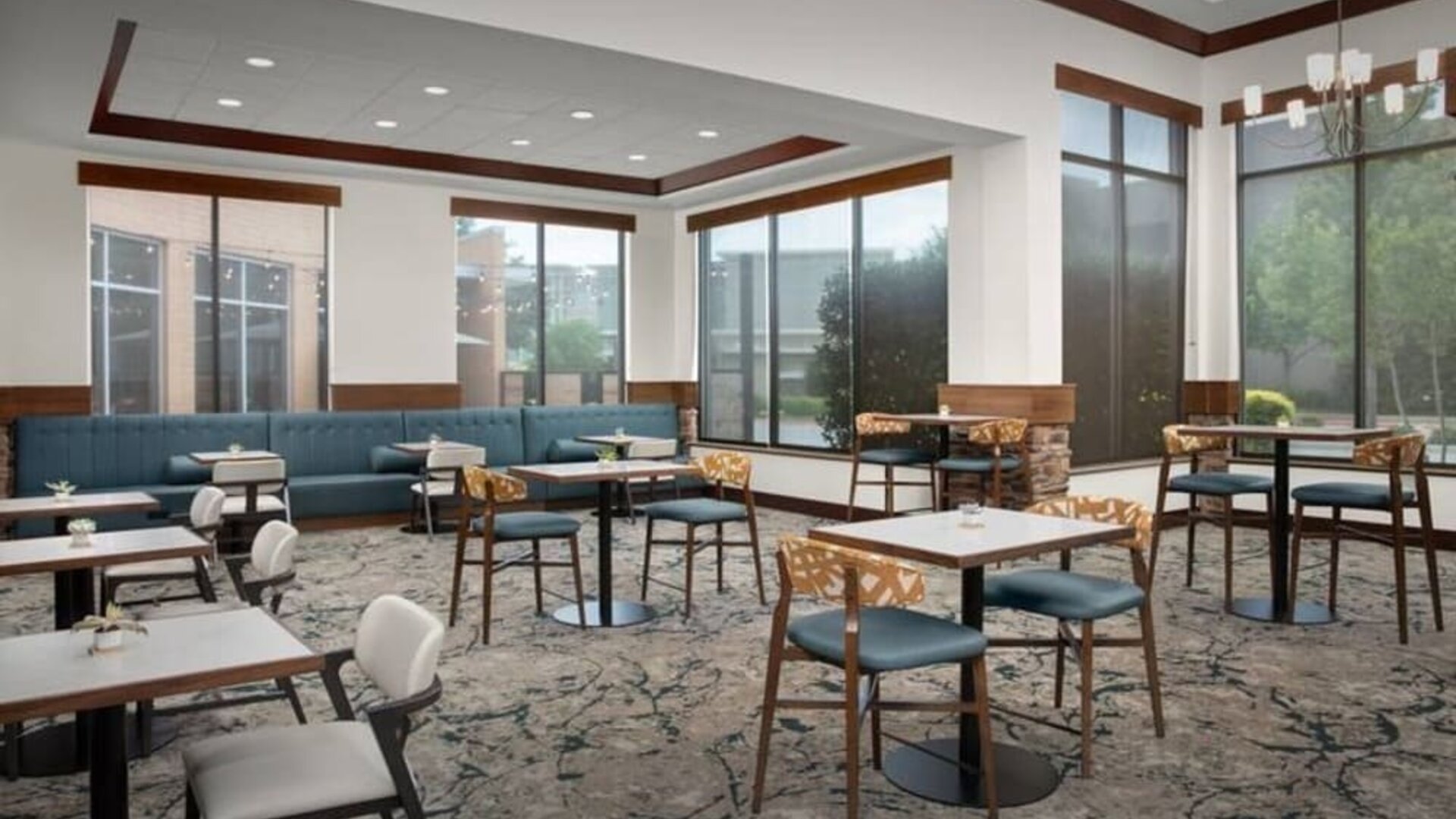 Dining area perfect for coworking at Hilton Garden Inn Fort Worth Medical Center.