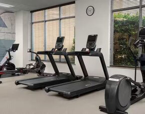 Fitness center with natural light at Hilton Garden Inn Fort Worth Medical Center.