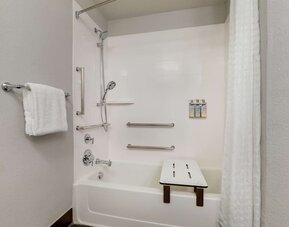 Accessible private bathroom with shower at Sonesta Simply Suites Miami Airport Doral.