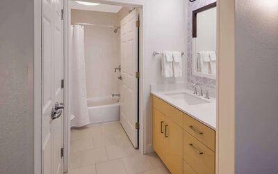 Private guest bathroom at Sonesta ES Suites Andover Boston.