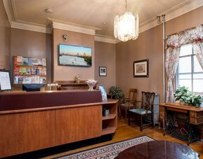 Reception with lounge seating at The Farrington Inn.