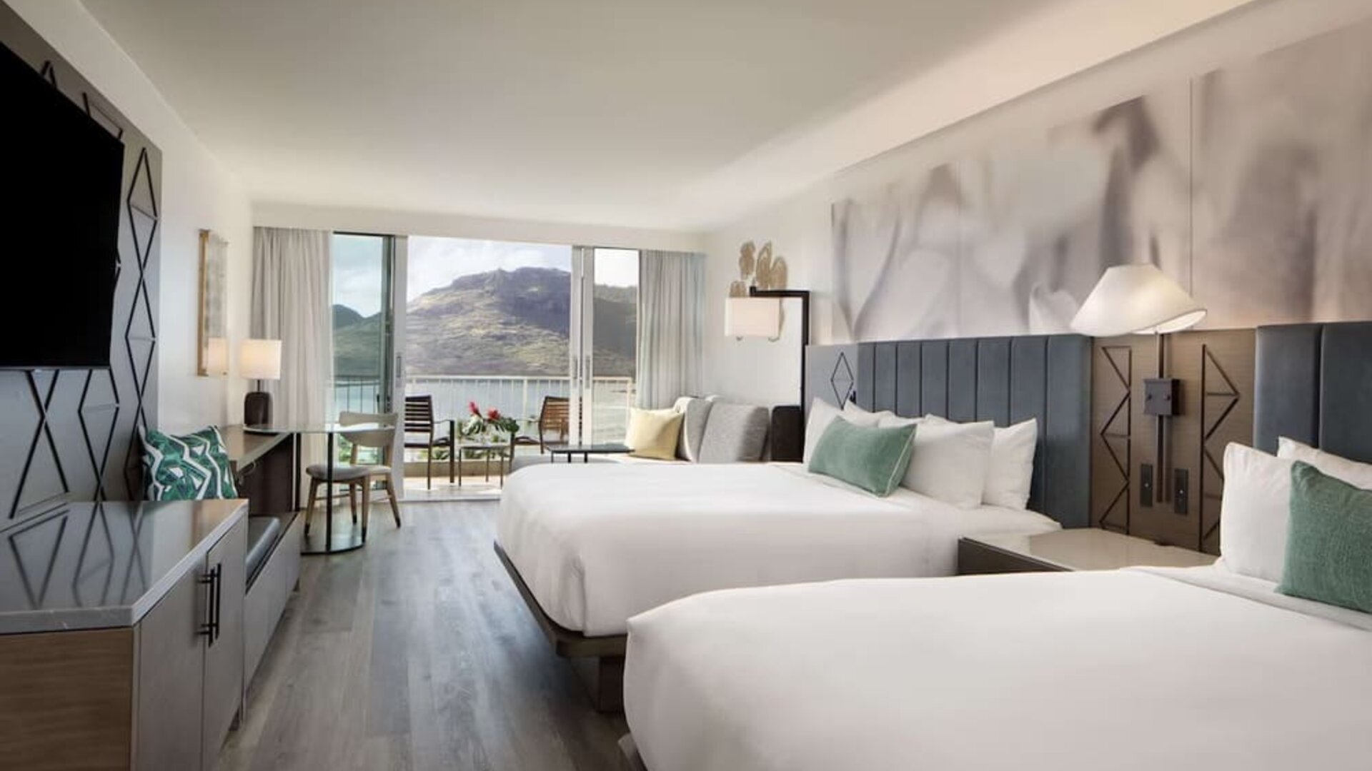 Day use twin room with workdesk and balcony at Royal Sonesta Kaua'i Resort Lihue.