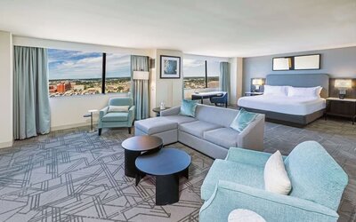 Spacious day use room with living area at DoubleTree By Hilton Tulsa-Downtown.
