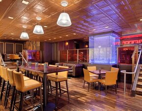 Dining area perfect for coworking at Palmer House A Hilton Hotel.