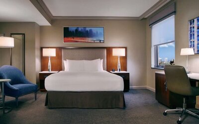 Day use room with work desk at Hilton Chicago.
